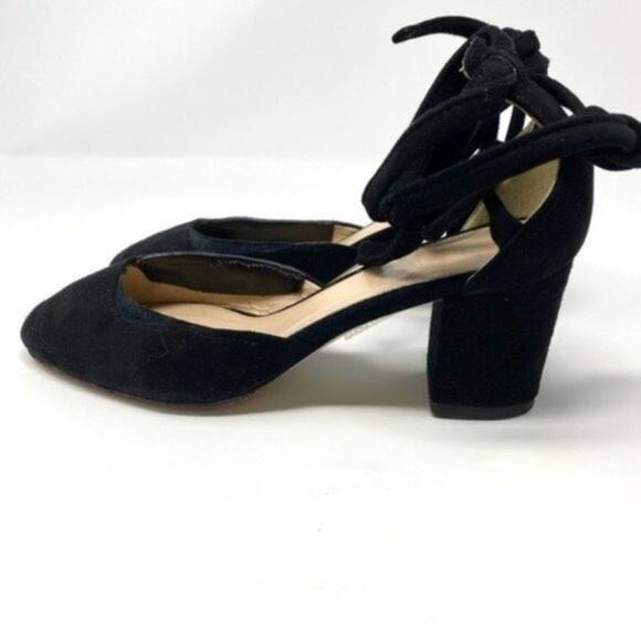 J. Crew Black Sophia Suede Anklewrap Round Toe Vibram Sole Classic Chunky Heels - Picture 5 of 10